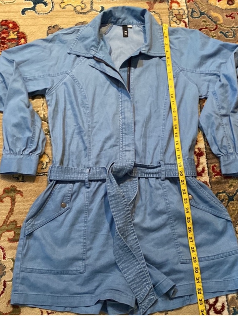 Light Blue Denim Utility Jumpsuit with Waist Tie